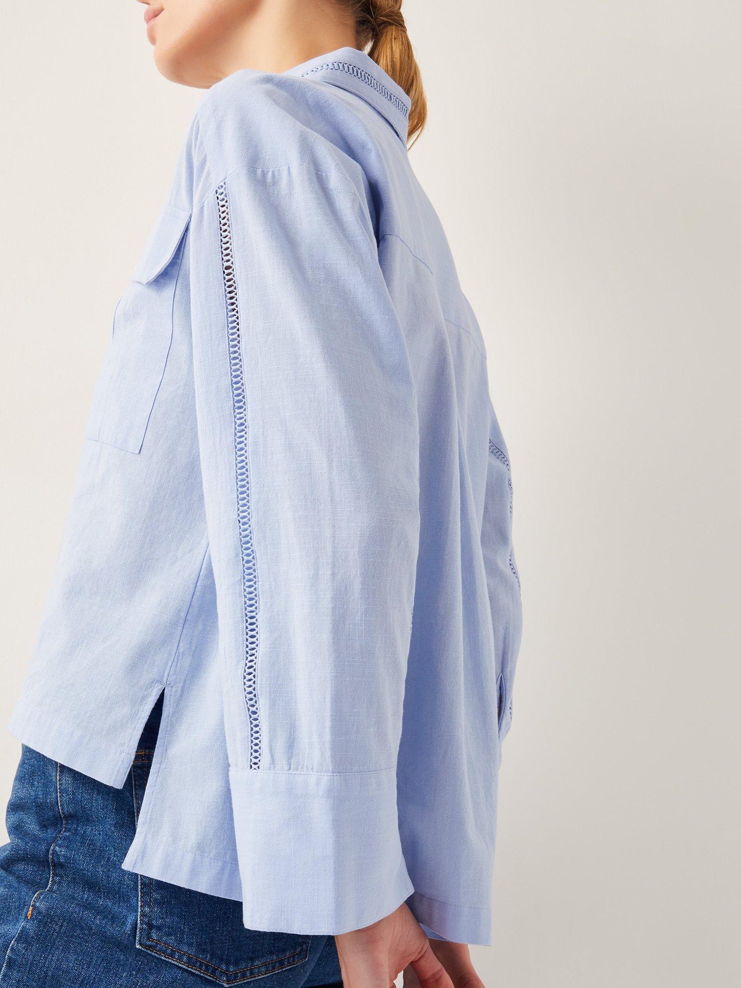 Product image 5 of 5, which shows Monsoon Lilah Cut Out Sleeve Shirt, Blue, M