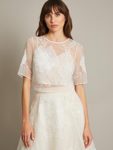 Monsoon Rosie Lace Floral Bridal Top, Ivory, Ivory