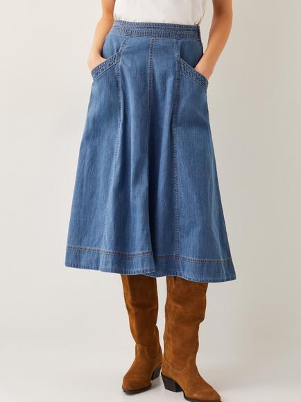 Monsoon Harper Denim Skirt, Denim Blue
