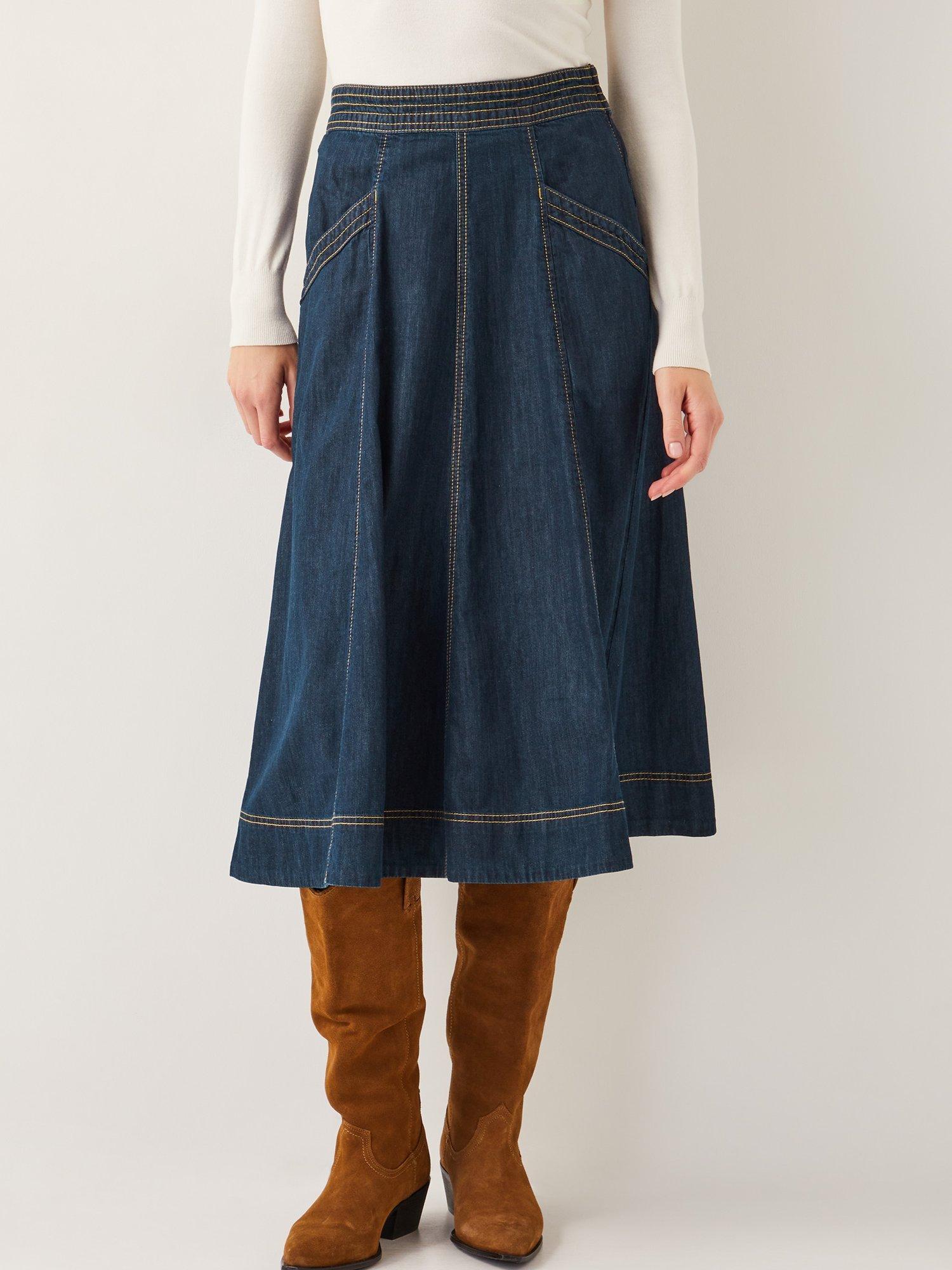 Product image 1 of 5, which shows Monsoon Harper Denim Skirt, Indigo, S