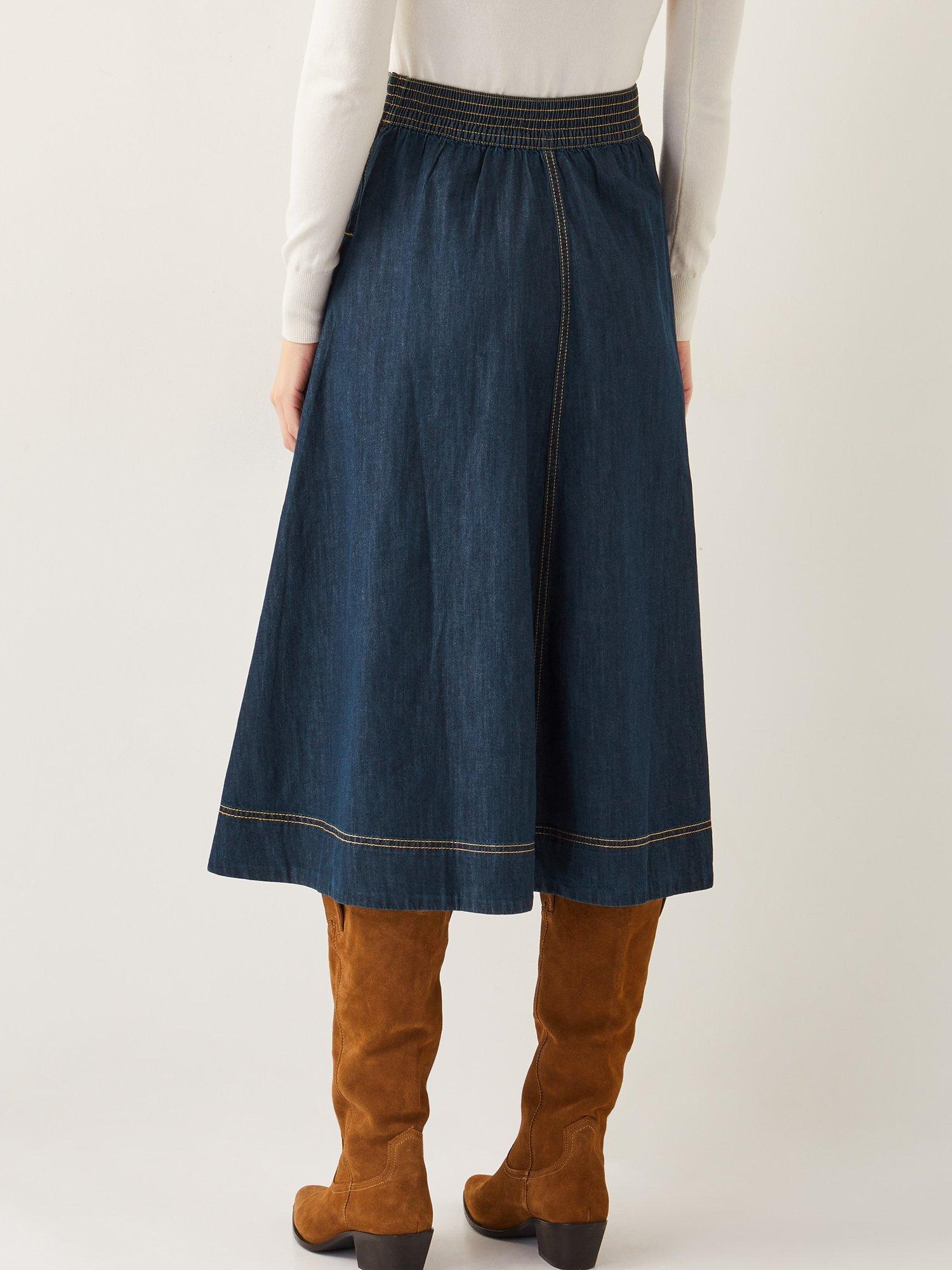 Product image 2 of 5, which shows Monsoon Harper Denim Skirt, Indigo, S