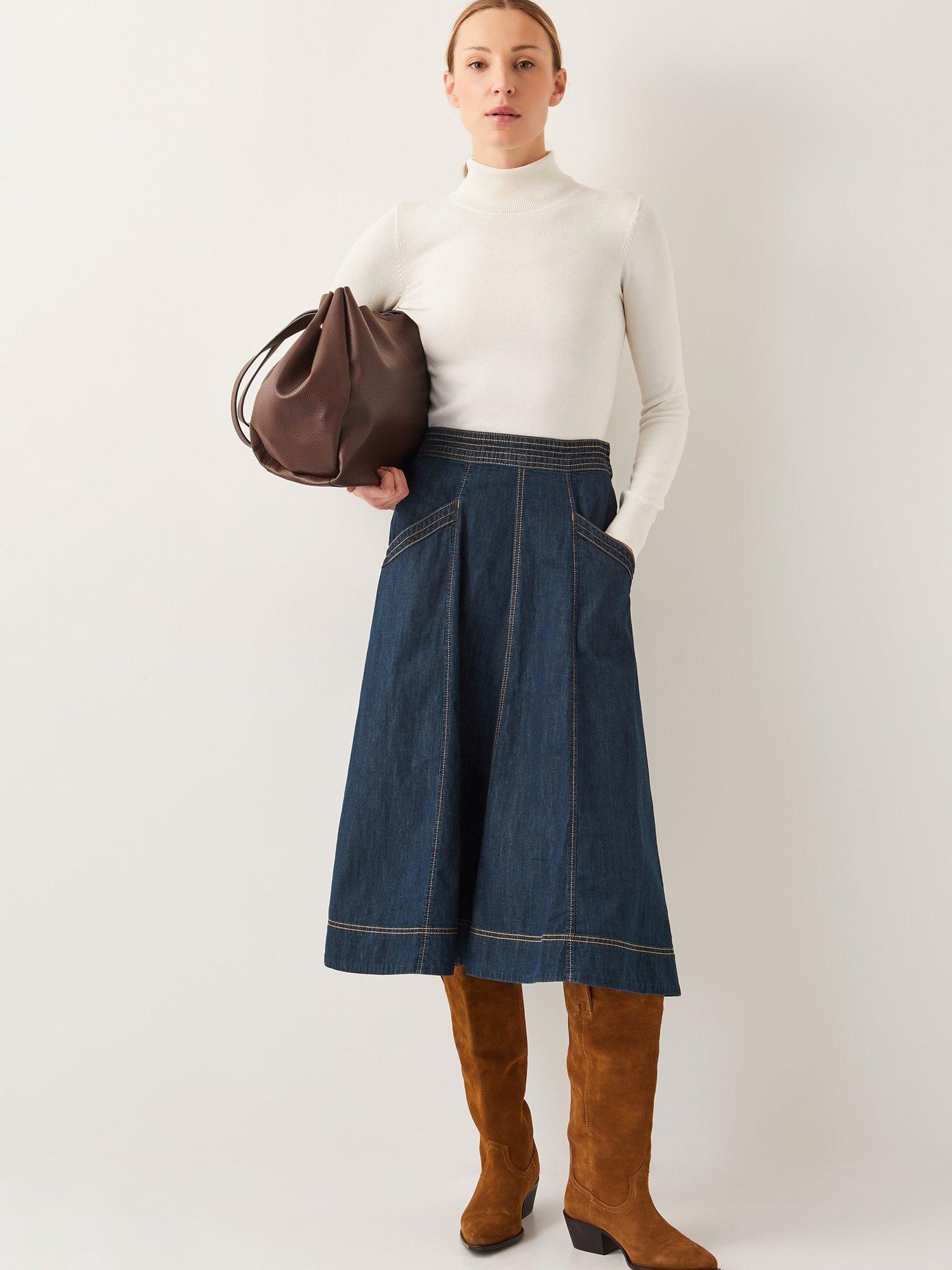 Product image 3 of 5, which shows Monsoon Harper Denim Skirt, Indigo, S