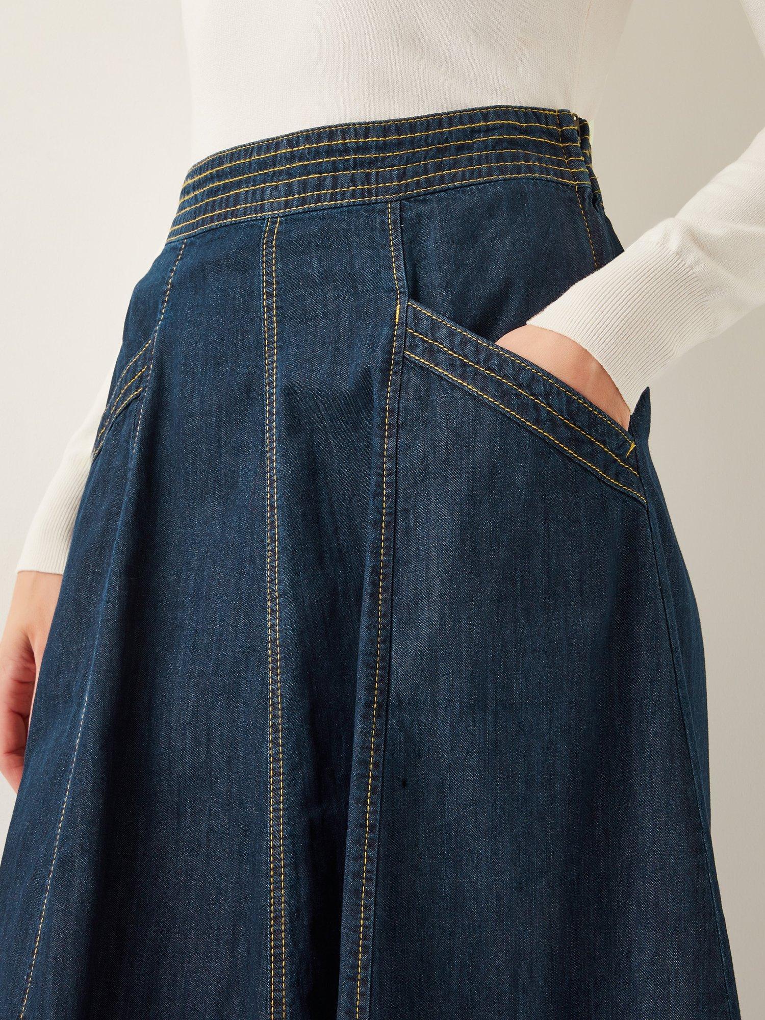 Product image 5 of 5, which shows Monsoon Harper Denim Skirt, Indigo, S
