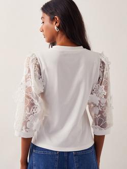 Monsoon Floral Sleeve Jersey Top, Ivory - view 2, Ivory