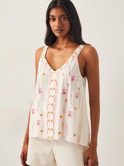 Monsoon Fia Embroidered Cami containing LENZING™ ECOVERO™ Viscose, Ivory/Multi