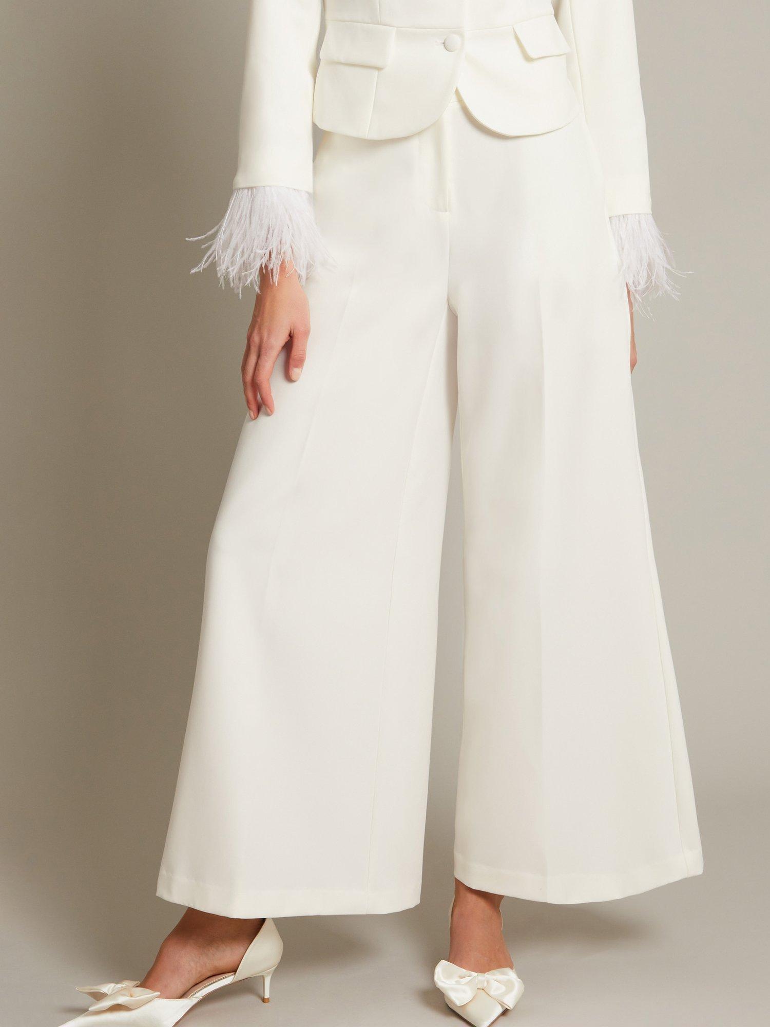 Product image 1 of 5, which shows Monsoon Mara Wide Leg Wedding Trousers, Ivory, 6