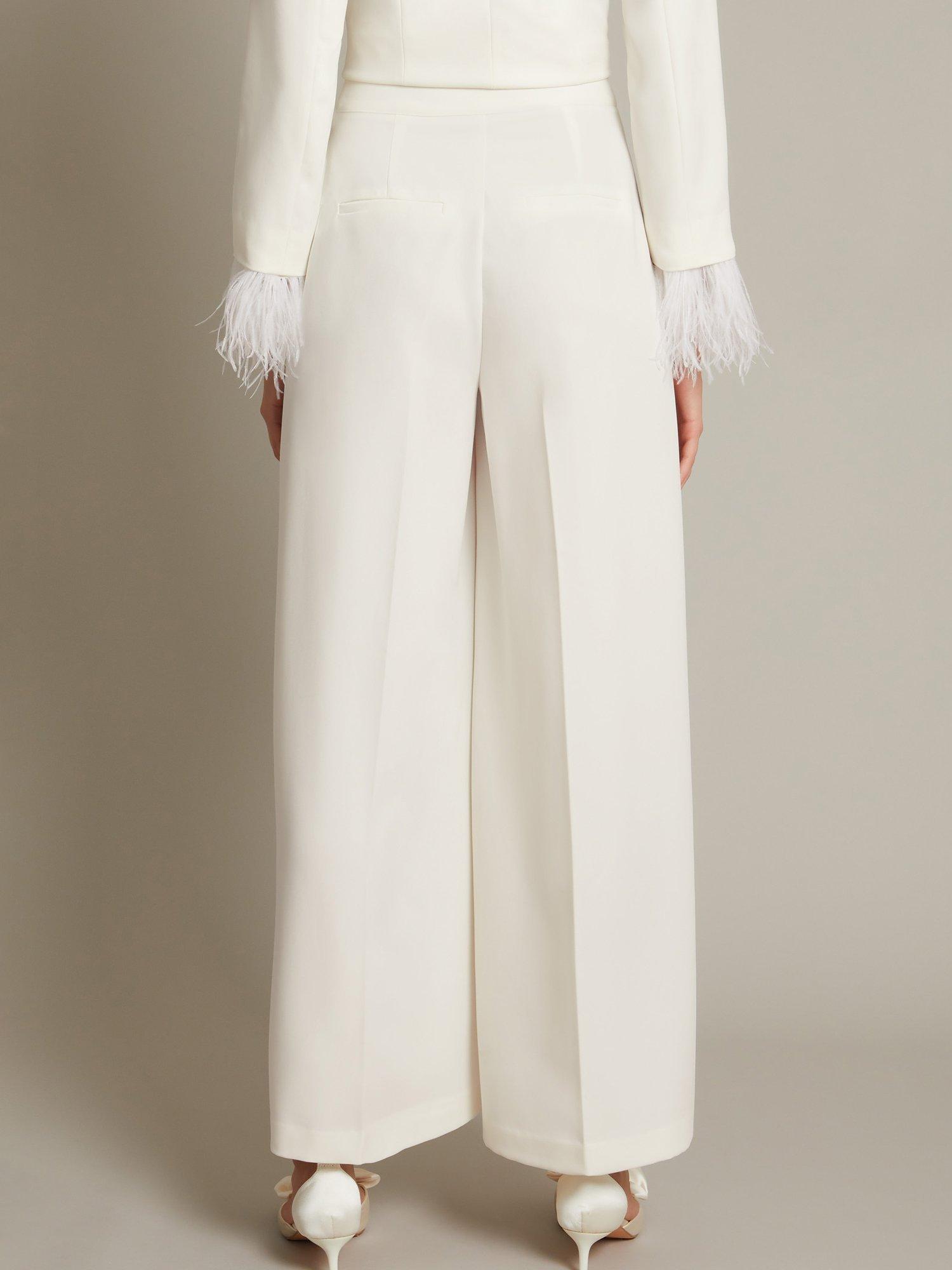 Product image 2 of 5, which shows Monsoon Mara Wide Leg Wedding Trousers, Ivory, 6