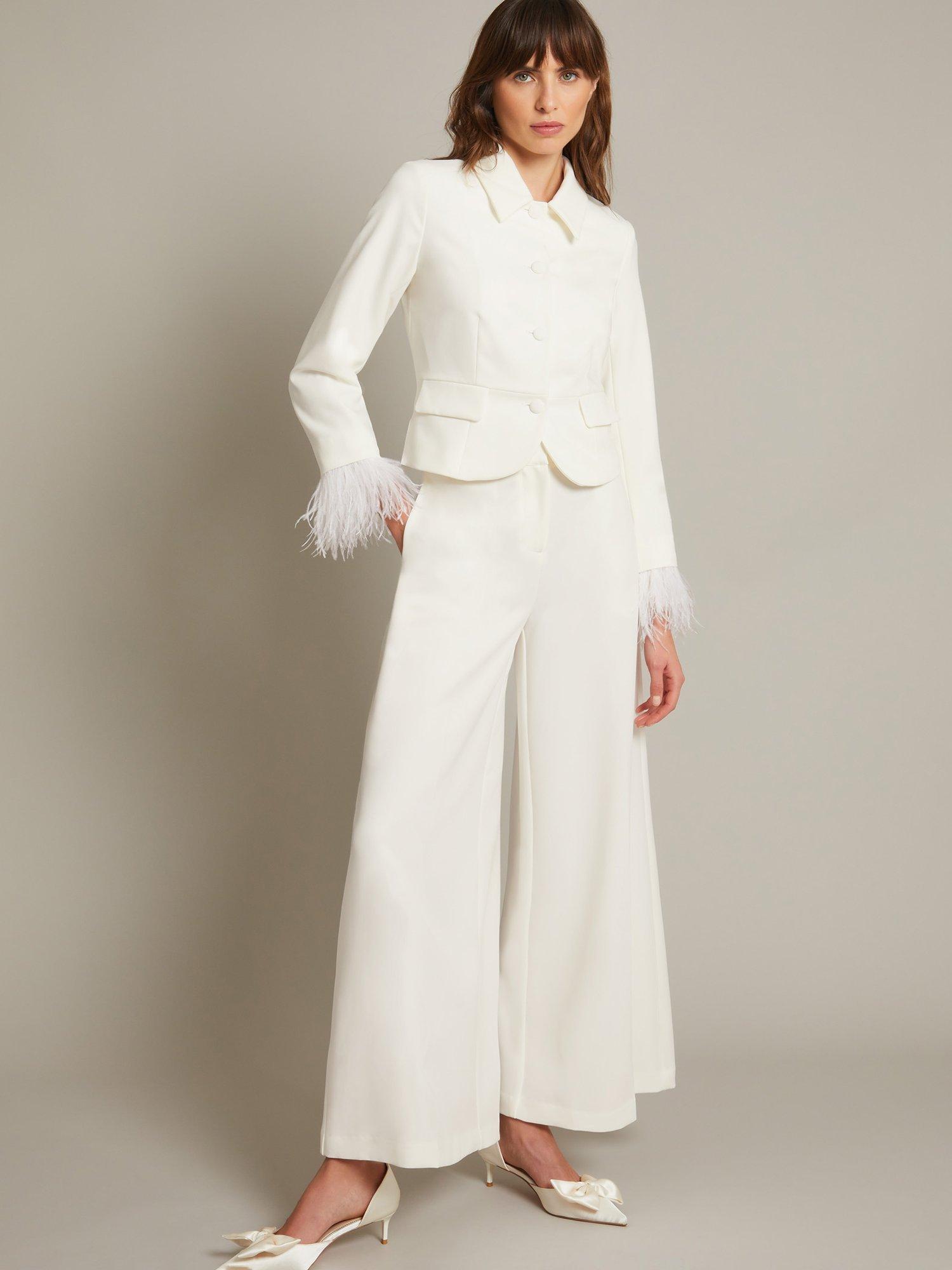 Product image 3 of 5, which shows Monsoon Mara Wide Leg Wedding Trousers, Ivory, 6