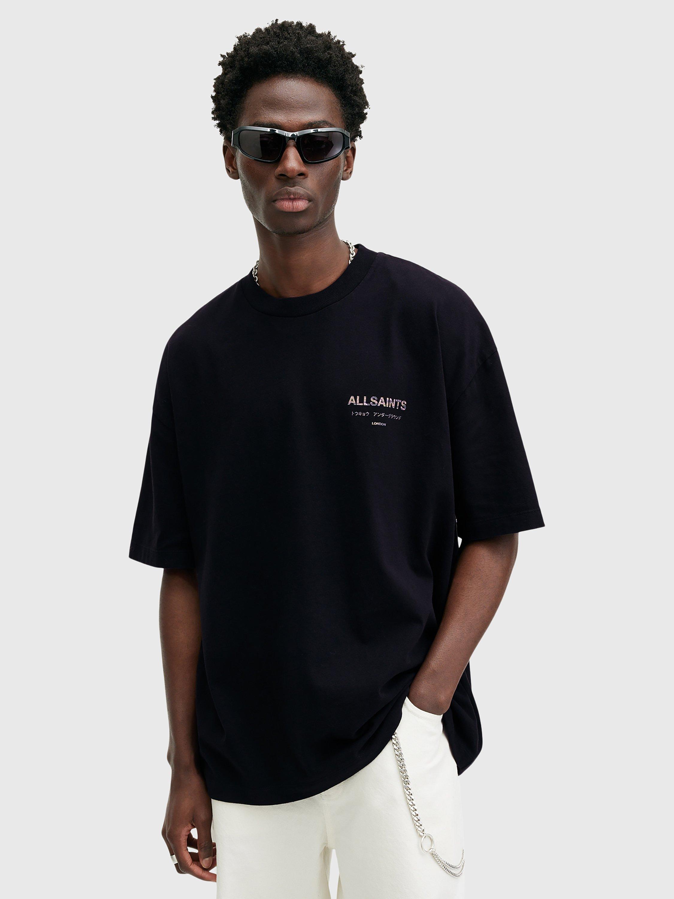 AllSaints Underground Organic Cotton Oversized Fit Short Sleeve T-Shirt, Jet Black