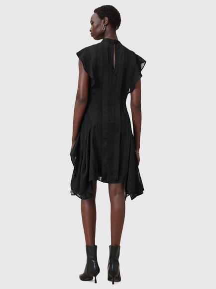 AllSaints Fleur Textured Mini Dress, Black - view 2, Black