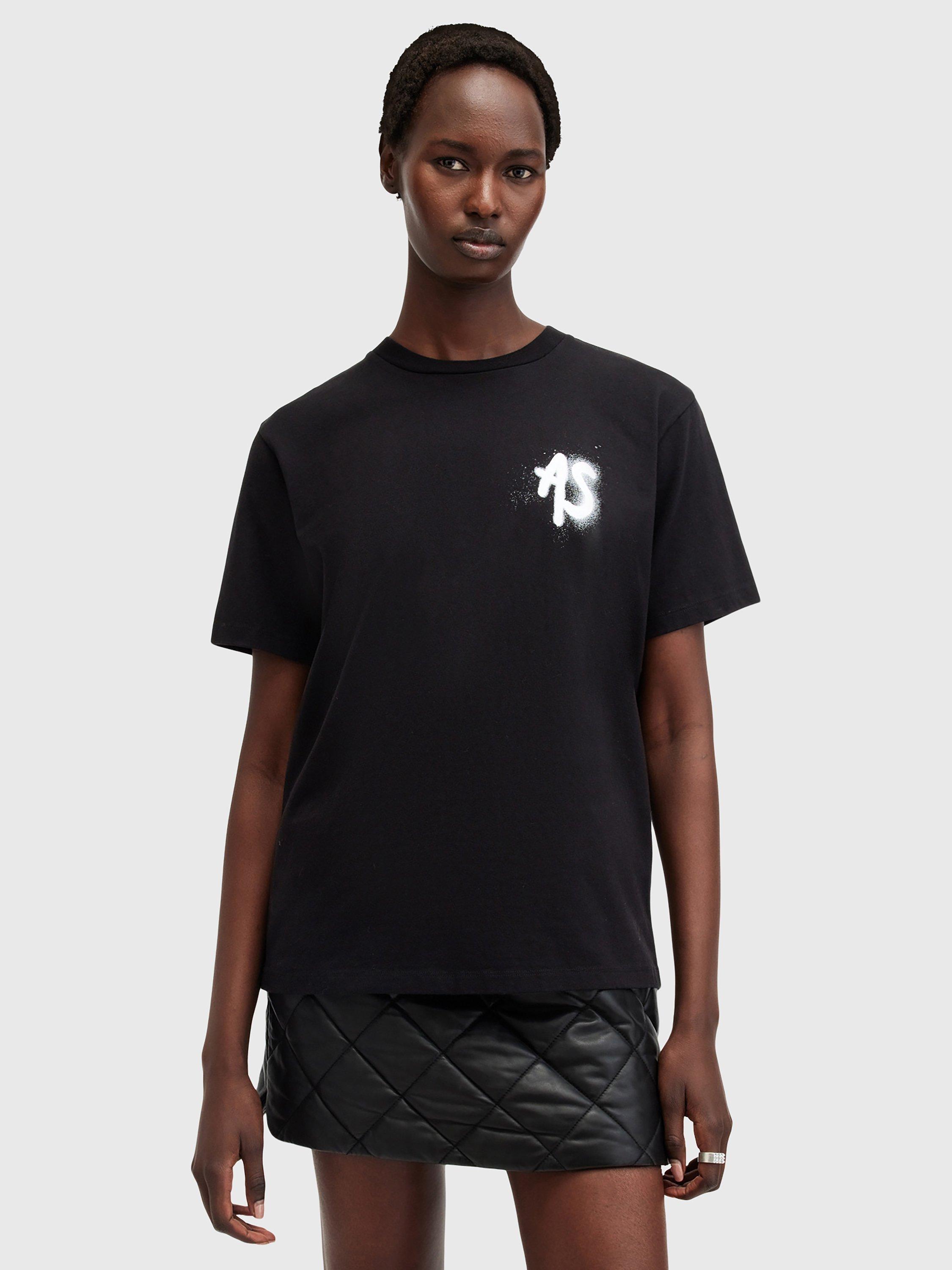 AllSaints Spray Logo Boyfriend Tee, Black