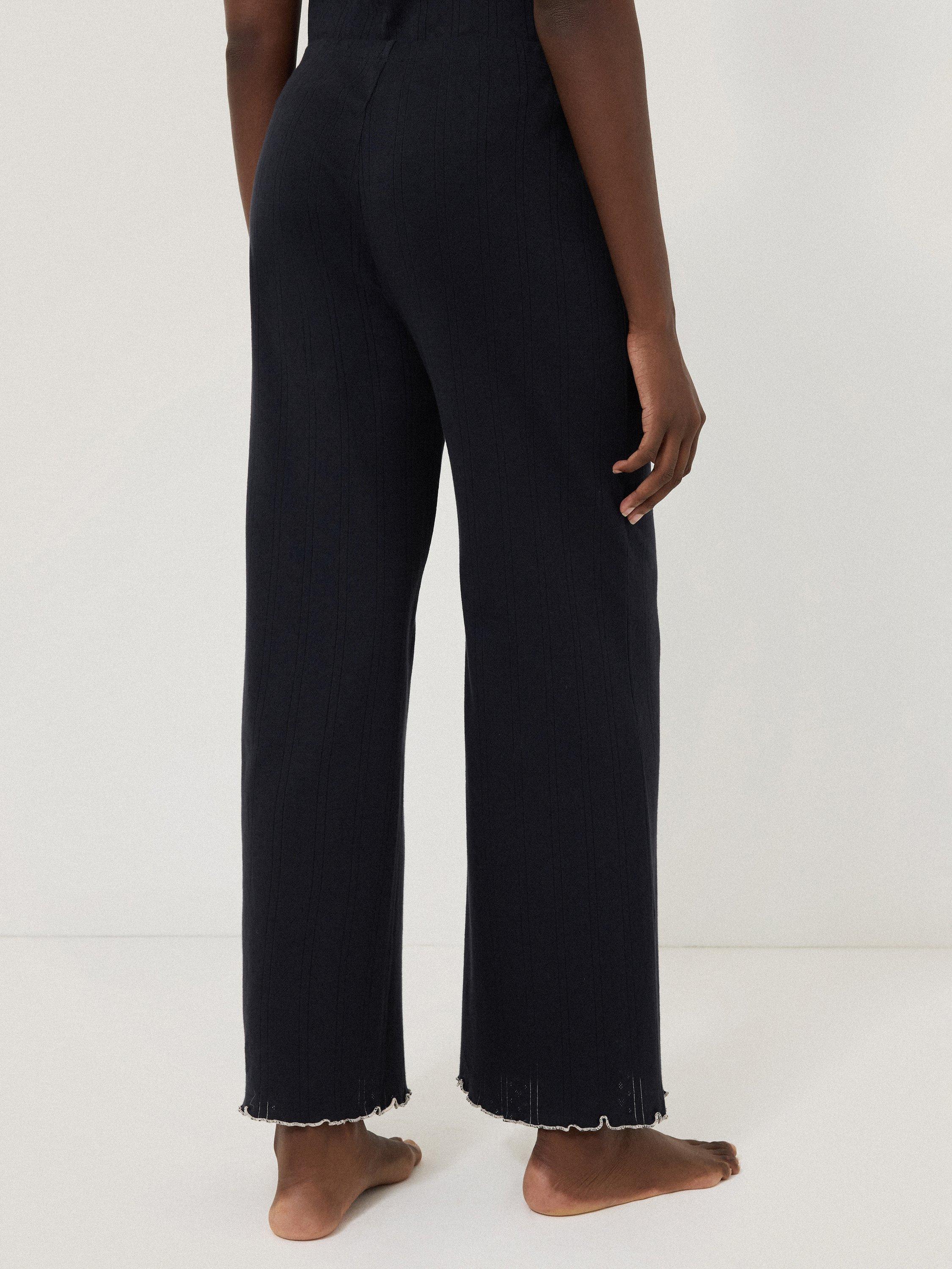 Product image 2 of 7, which shows Jigsaw Pointelle Cropped Pyjama Bottoms, Navy, S