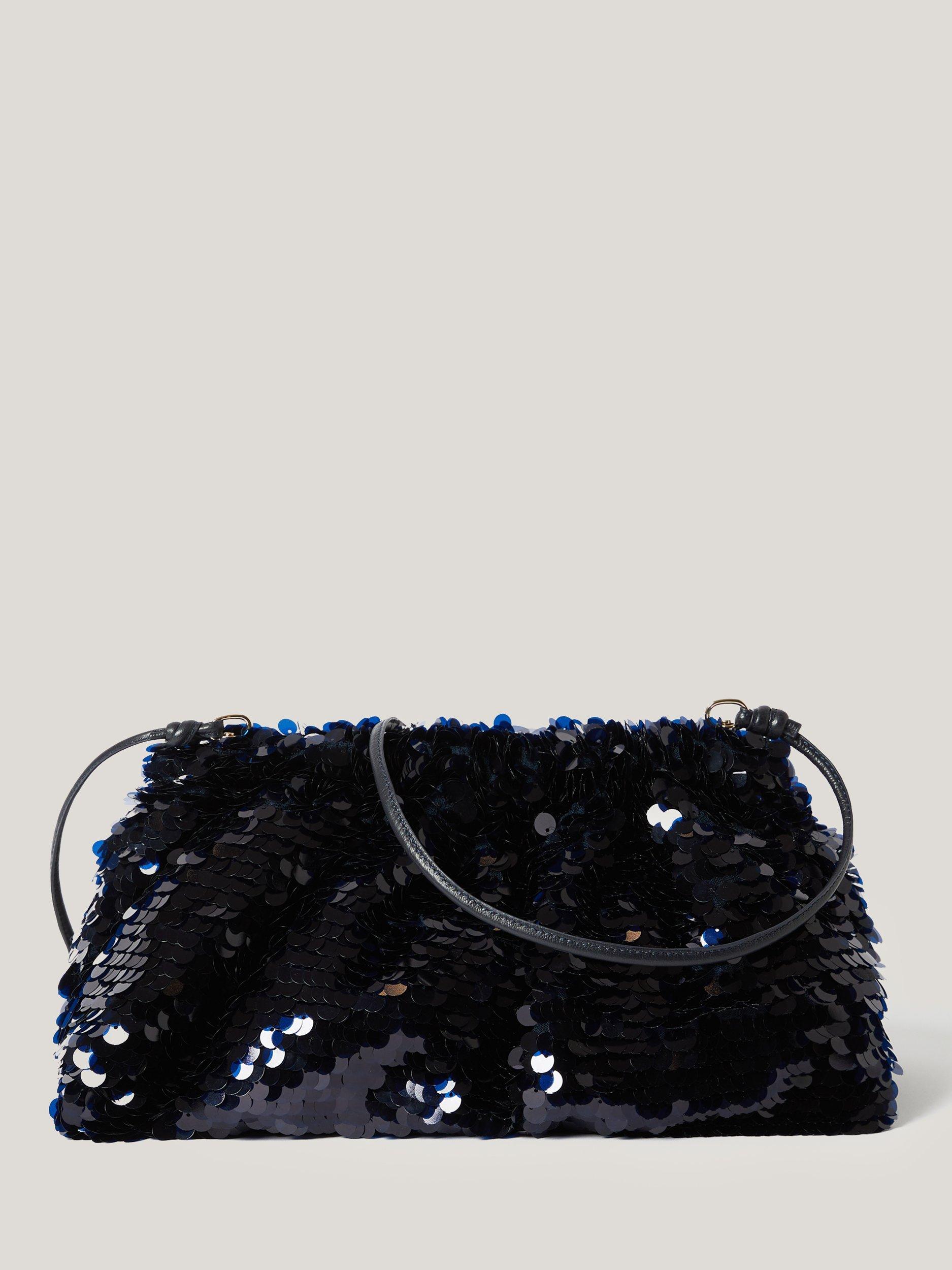 Jigsaw Oversized Sequin Clutch Bag Navy