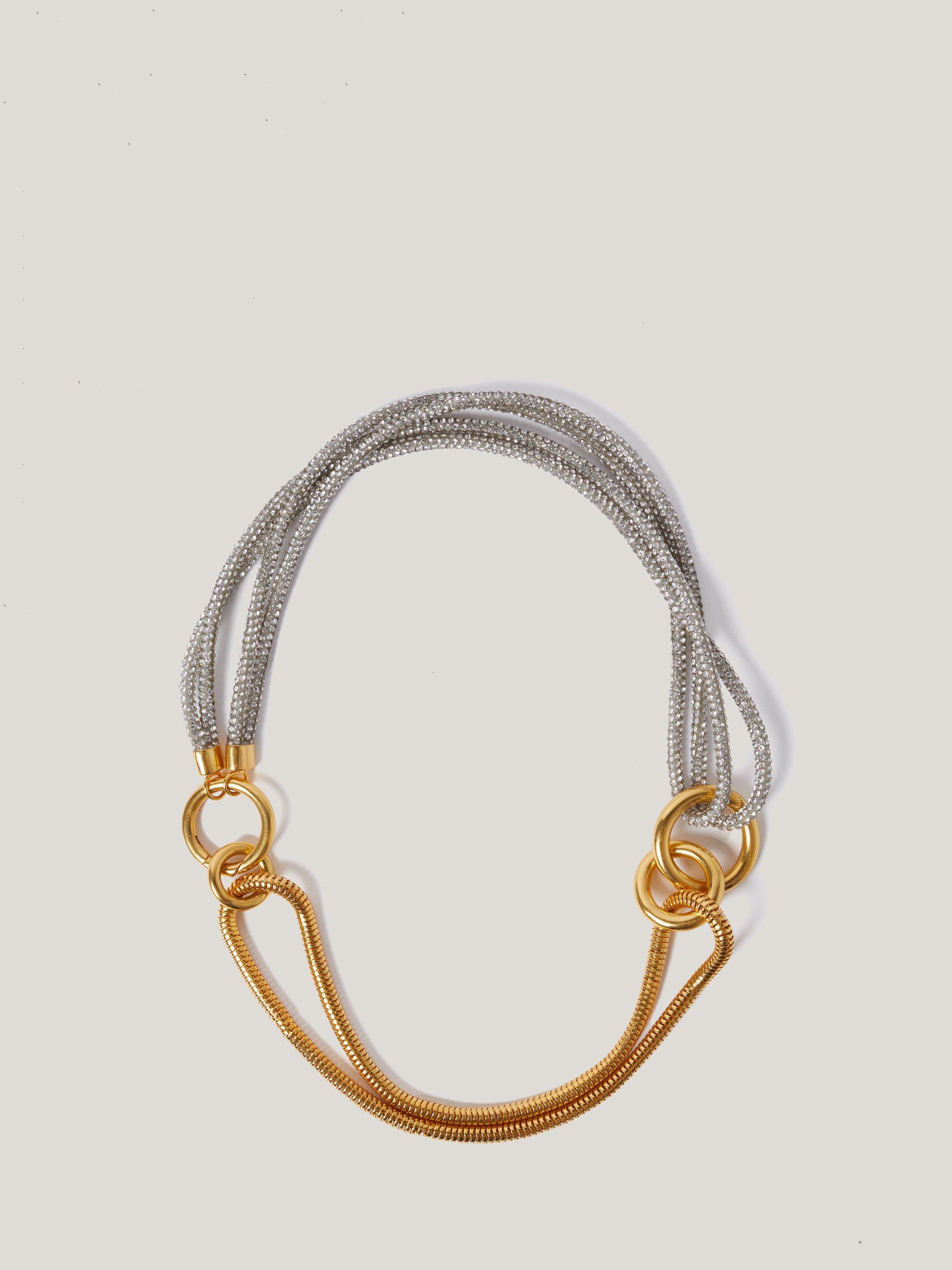 Jigsaw Sparkle Cord Necklace, Silver