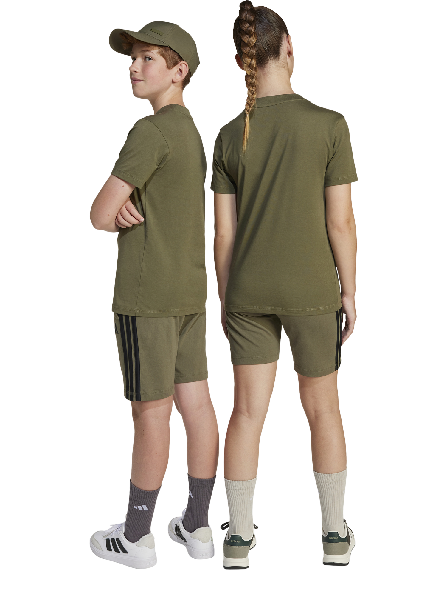 Product image 3 of 7, which shows adidas Kids' 3 Bar Logo Shorts, Olive/Black, 7-8 years