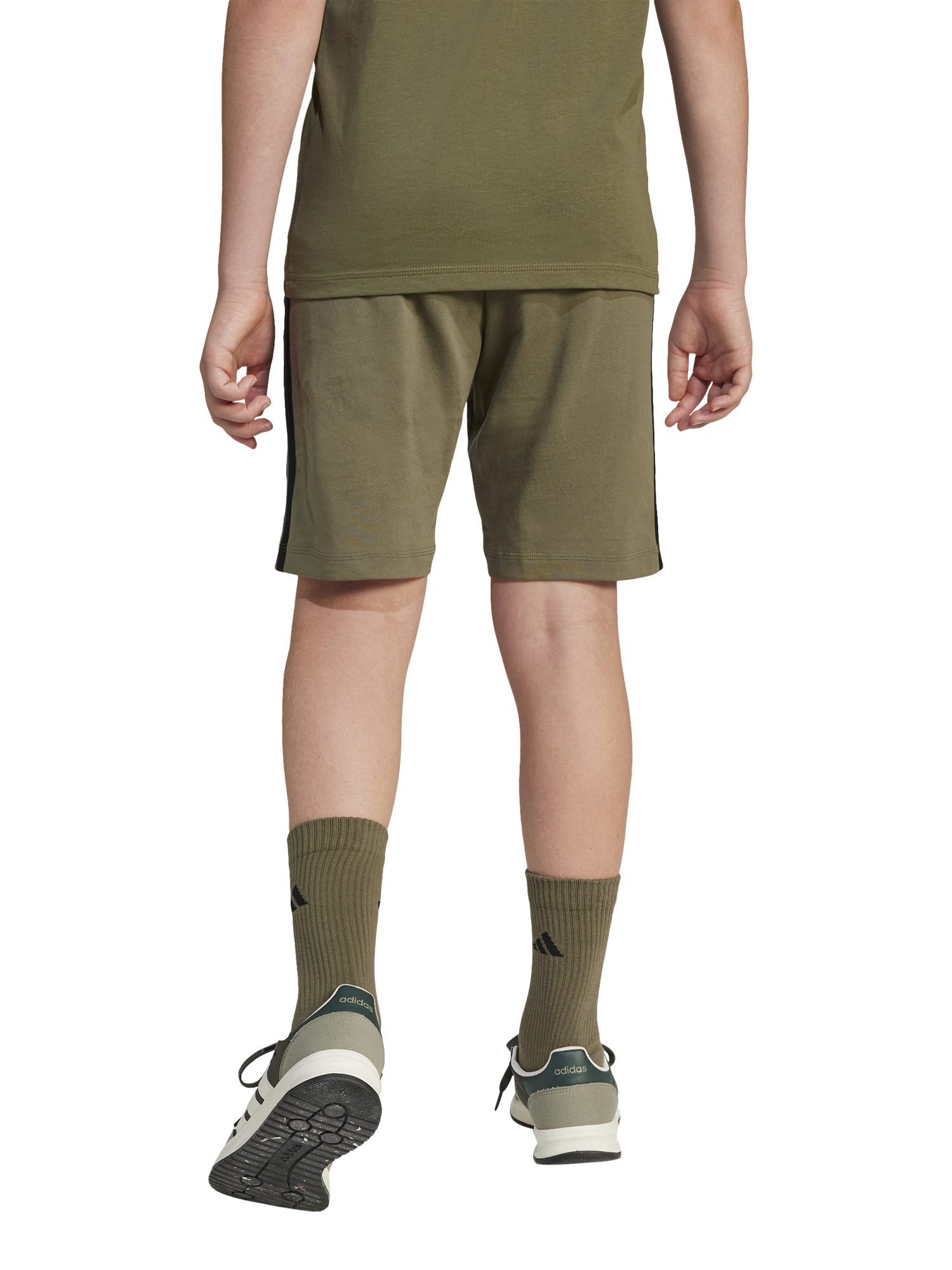 Product image 5 of 7, which shows adidas Kids' 3 Bar Logo Shorts, Olive/Black, 7-8 years