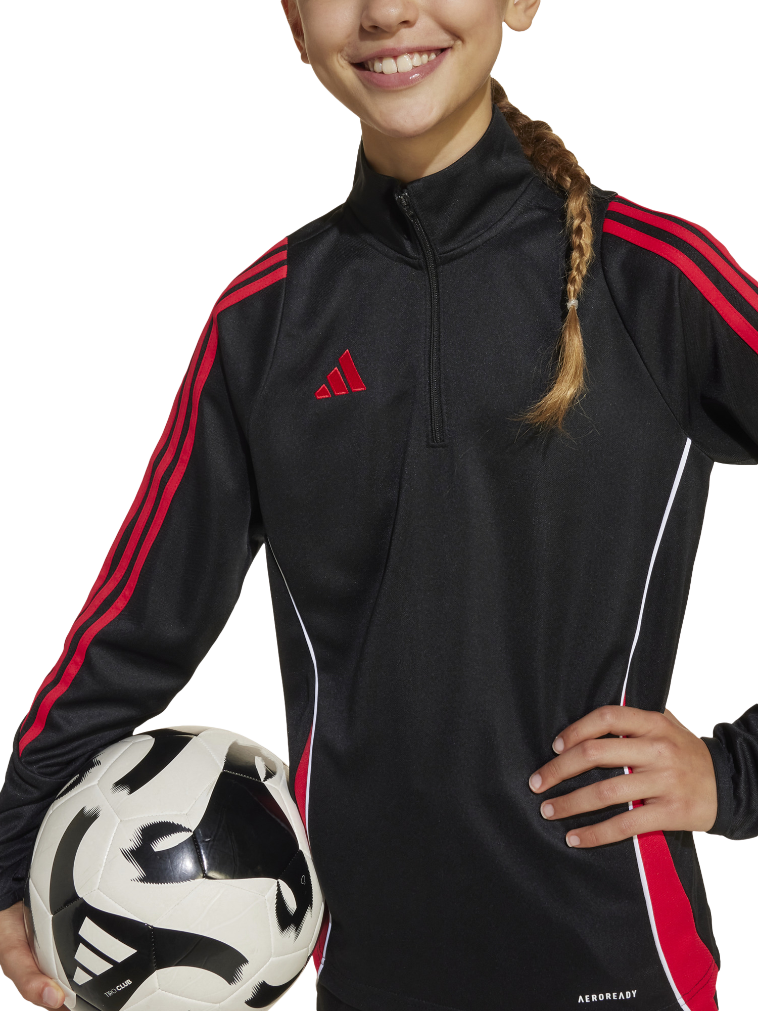 Product image 2 of 6, which shows adidas Kids' Tiro 24 Zip-Up Training Top, Black/Ruby, 5-6 years