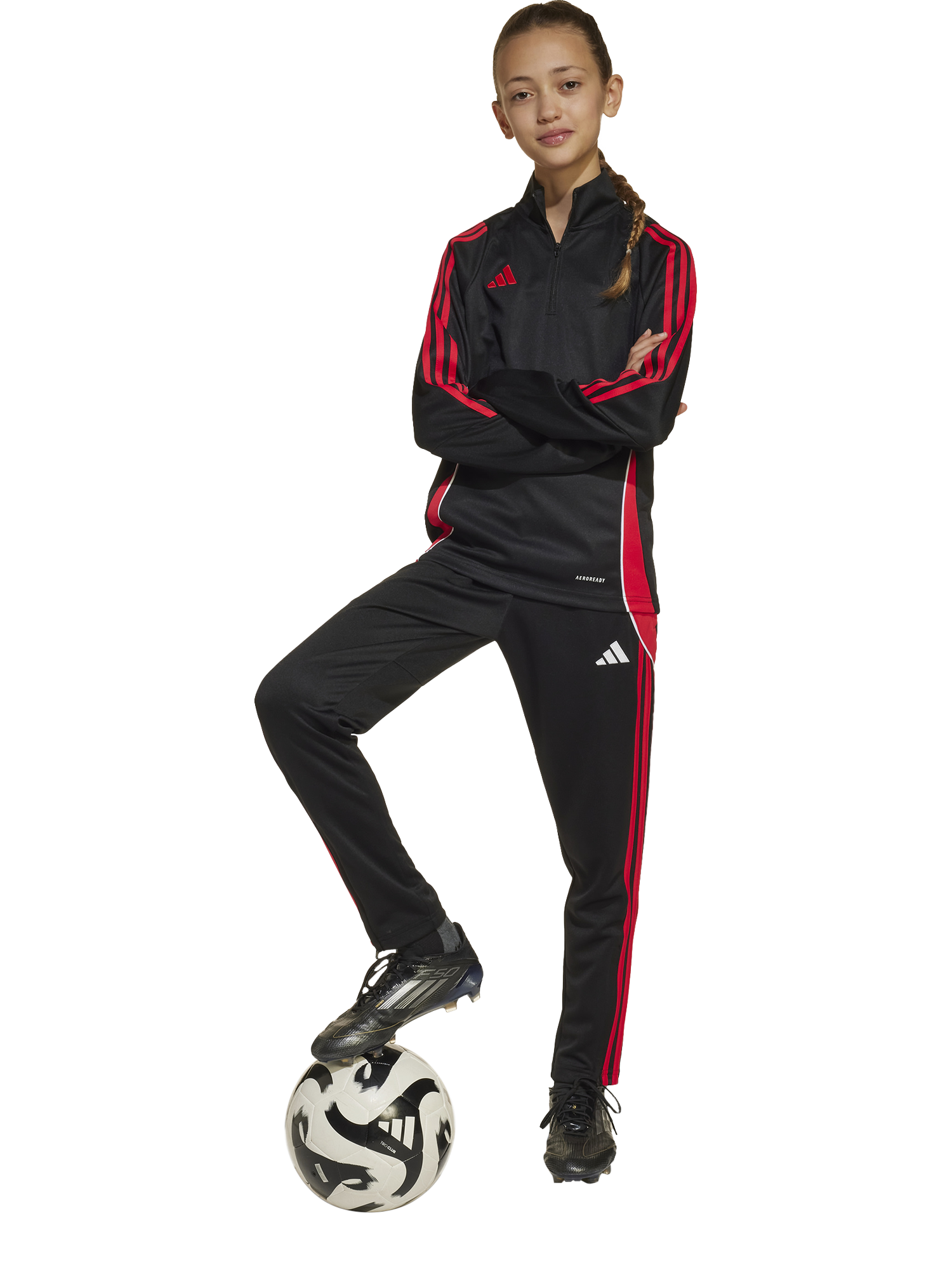 Product image 4 of 6, which shows adidas Kids' Tiro 24 Zip-Up Training Top, Black/Ruby, 5-6 years