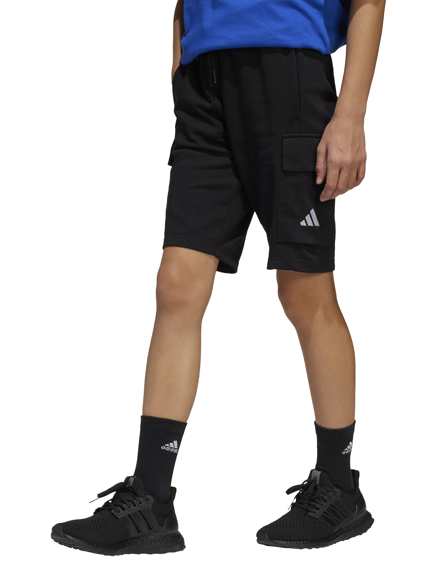 Product image 1 of 6, which shows adidas Kids' Logo Cargo Shorts, Black/White, 7-8 years