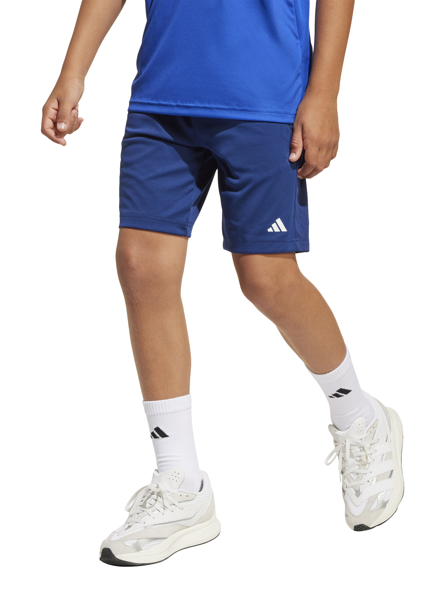 adidas Kids' Logo AeroReady Elasticated Shorts, Navy/White