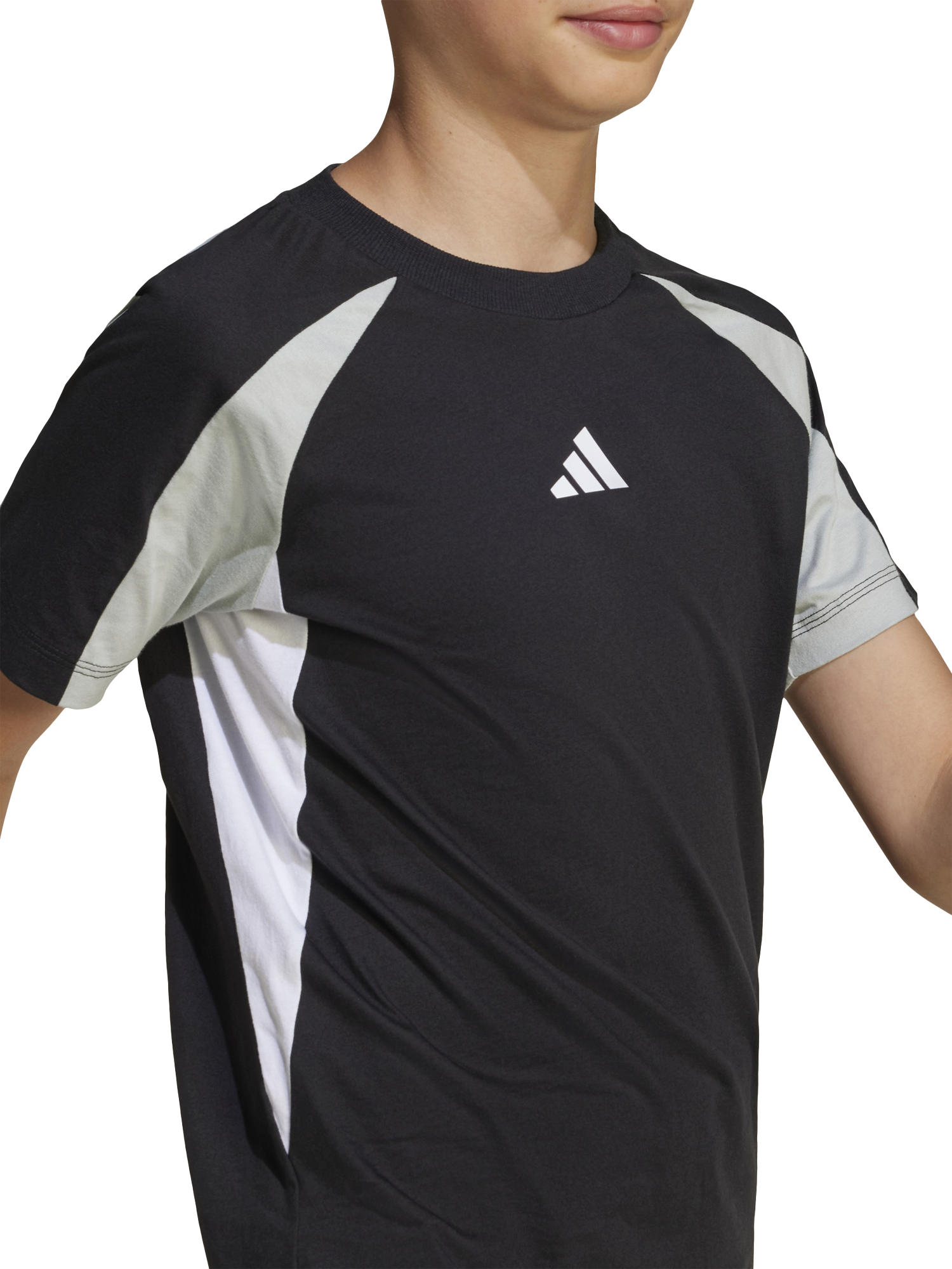 Product image 1 of 7, which shows adidas Kids' Cotton Colour Block T-Shirt, Black/White, 7-8 years