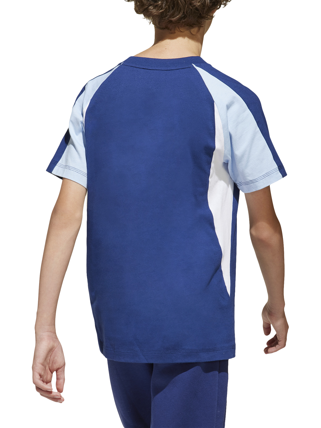 Product image 3 of 5, which shows adidas Kids' Cotton Colour Block T-Shirt, Dark Blue/White, 7-8 years