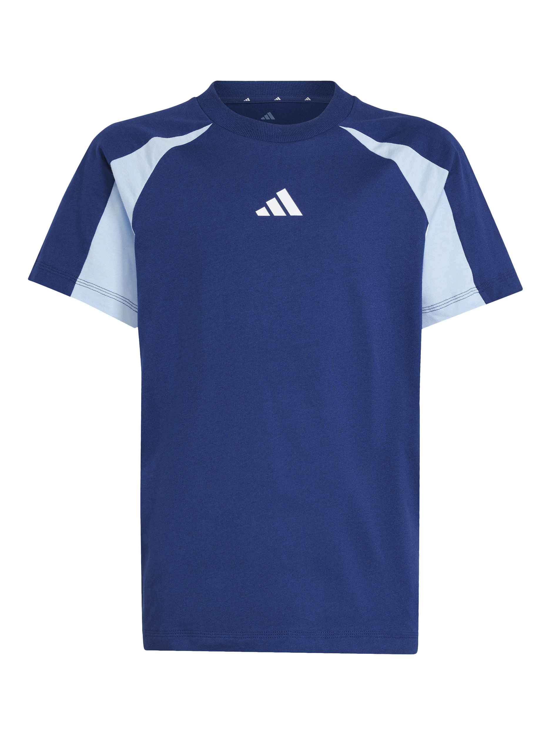 Product image 5 of 5, which shows adidas Kids' Cotton Colour Block T-Shirt, Dark Blue/White, 7-8 years