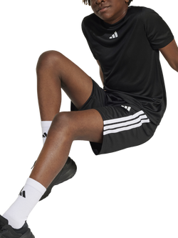 adidas Kids' 3 Stripe Lightweight Top & Shorts Set, Black/White, Black/White