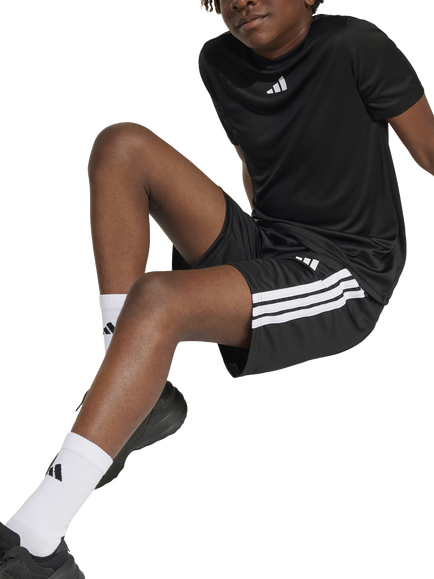 adidas Kids' 3 Stripe Lightweight Top & Shorts Set, Black/White, Black/White