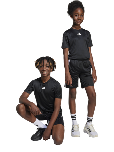 adidas Kids' 3 Stripe Lightweight Top & Shorts Set, Black/White - view 2, Black/White