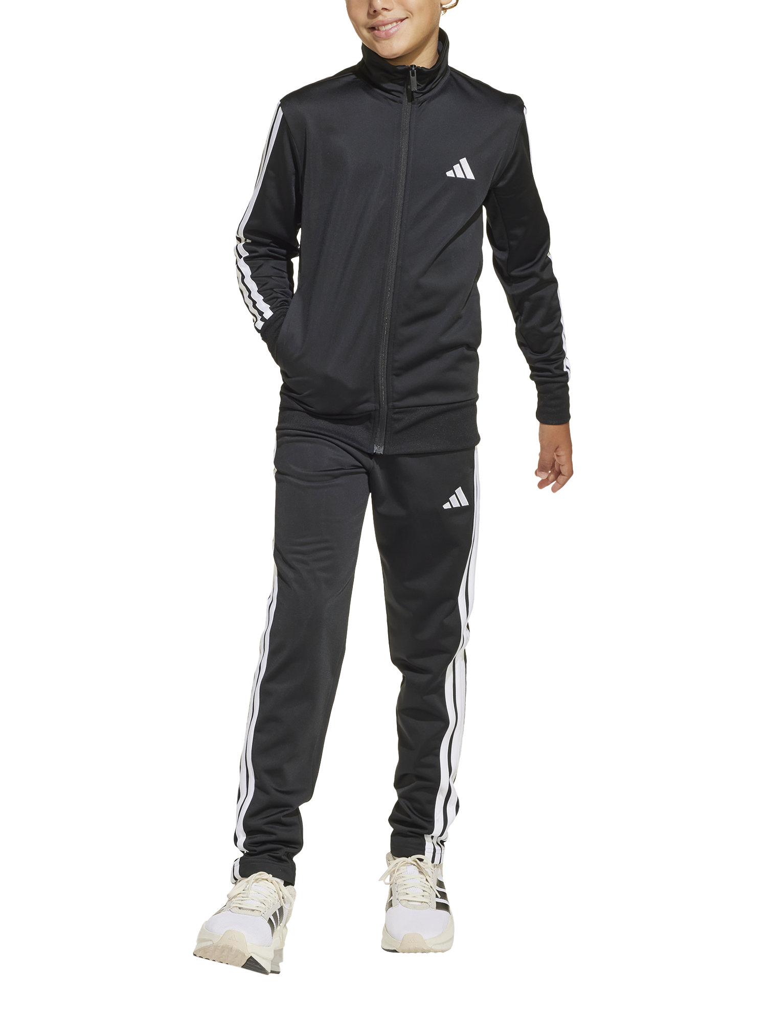adidas Kids' 3 Stripe Tracksuit, Black/White