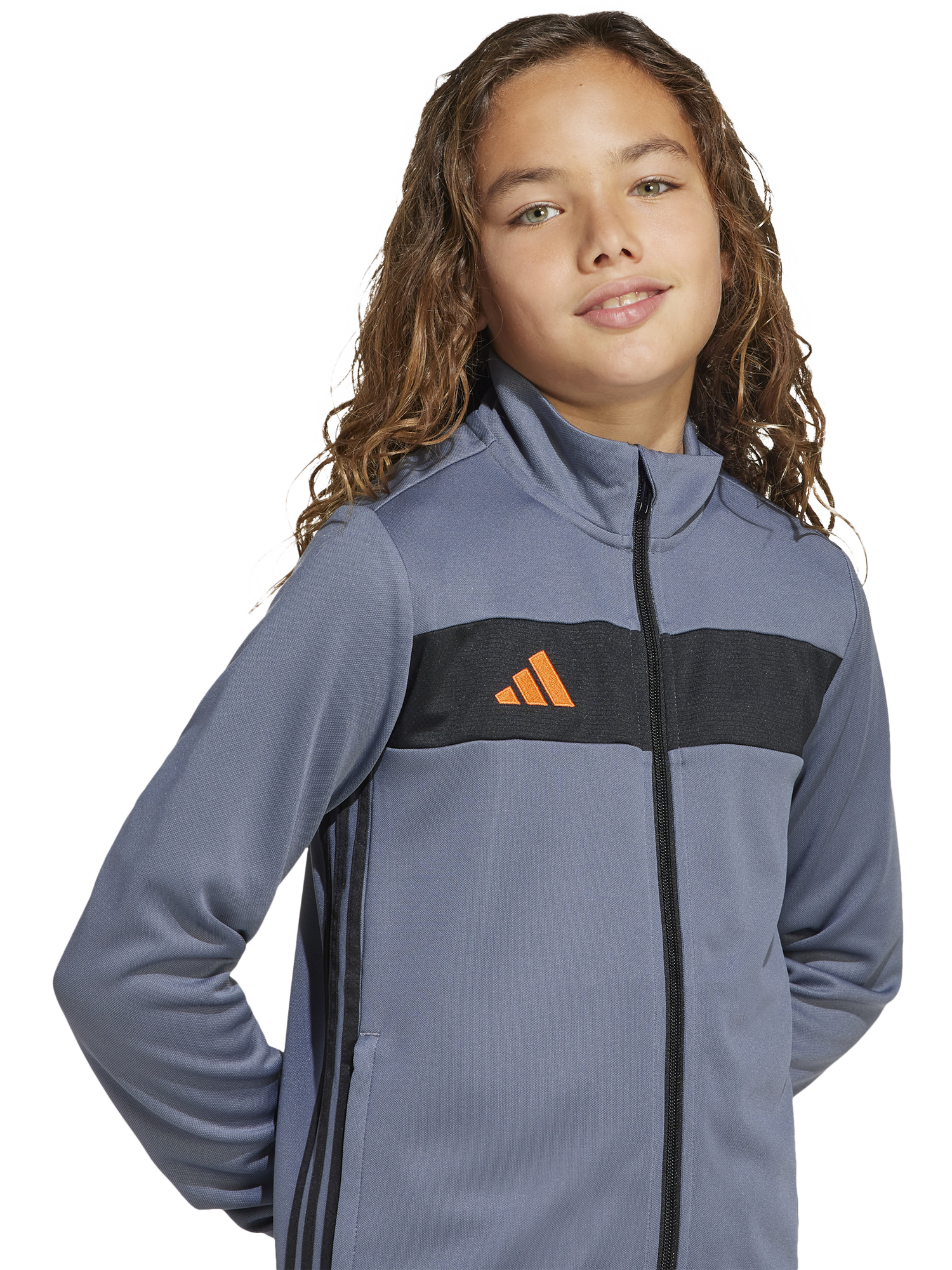 Product image 2 of 8, which shows adidas Kids' Tiro Tracksuit, Onix/Orange, 7-8 years