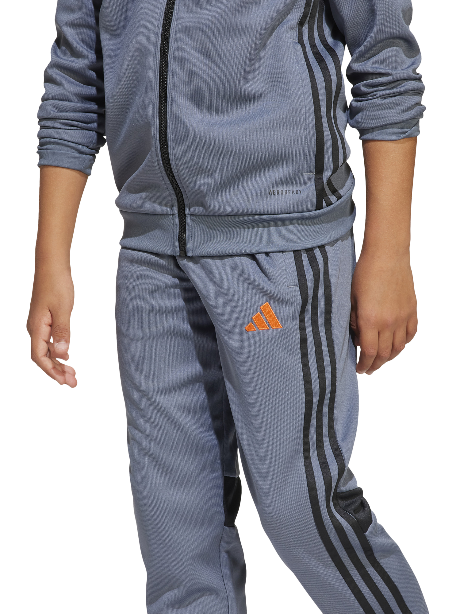 Product image 3 of 8, which shows adidas Kids' Tiro Tracksuit, Onix/Orange, 7-8 years