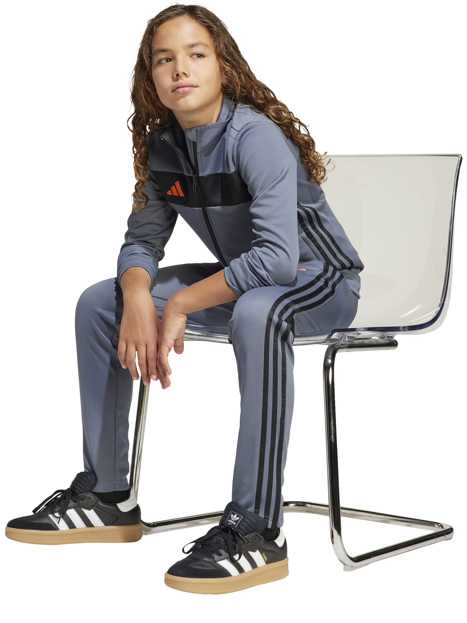 Product image 4 of 8, which shows adidas Kids' Tiro Tracksuit, Onix/Orange, 7-8 years