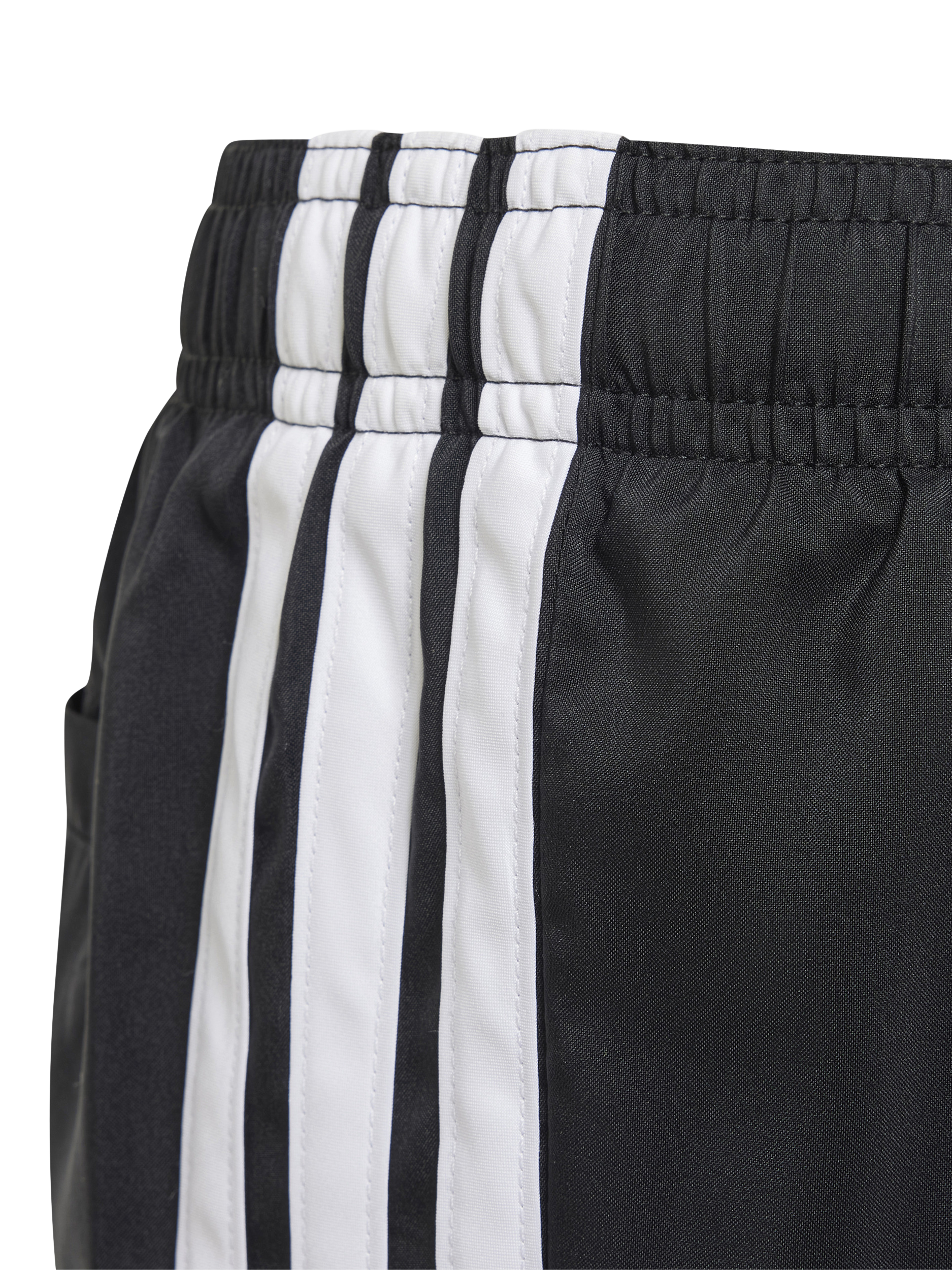 Product image 2 of 5, which shows adidas Kids' 3 Stripe Swim Shorts, Black/White, 5-6 years