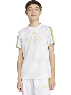 adidas Kids' T-Shirt, White/Gold, White/Gold