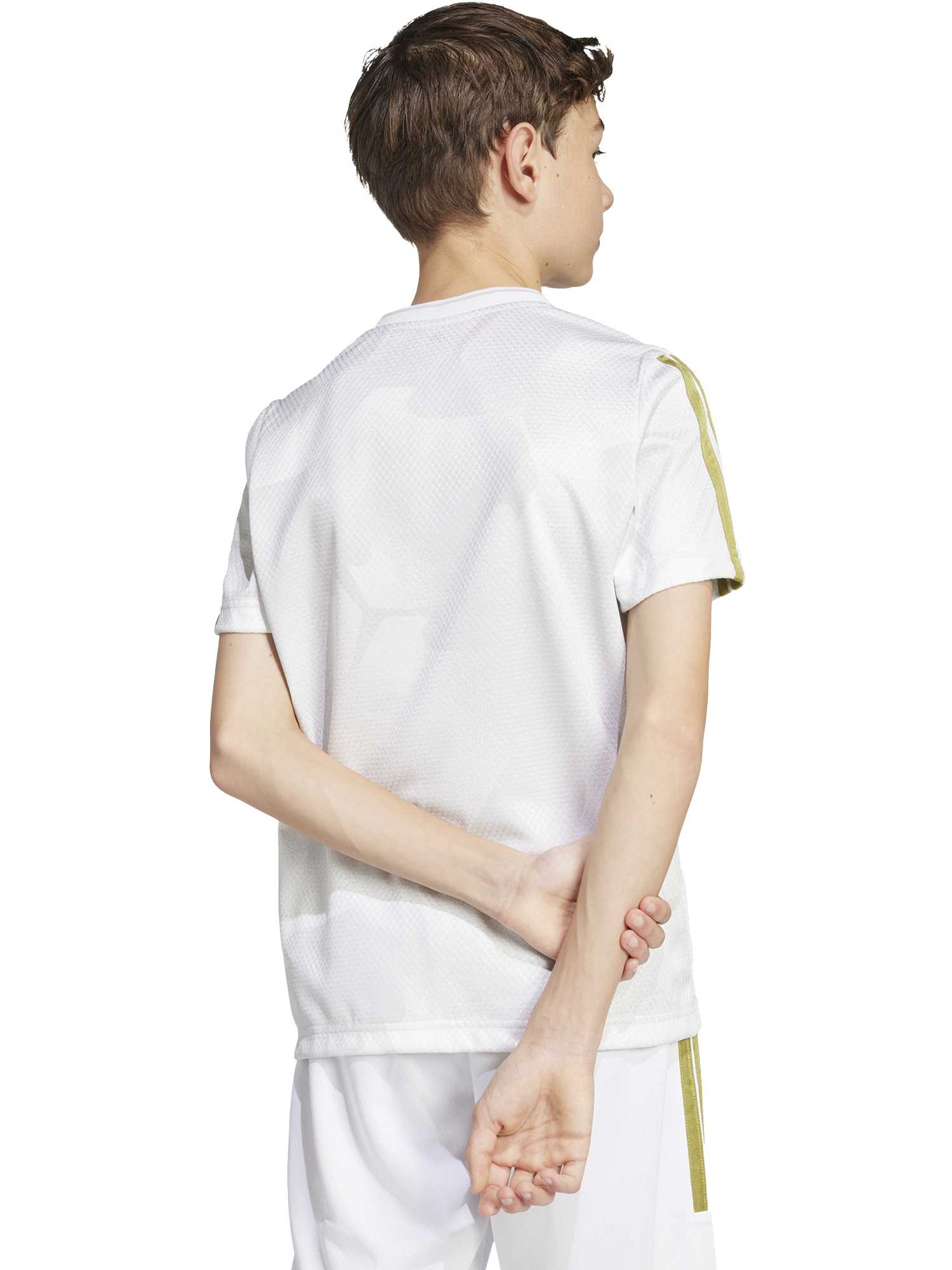 Product image 3 of 4, which shows adidas Kids' T-Shirt, White/Gold, 7-8 years