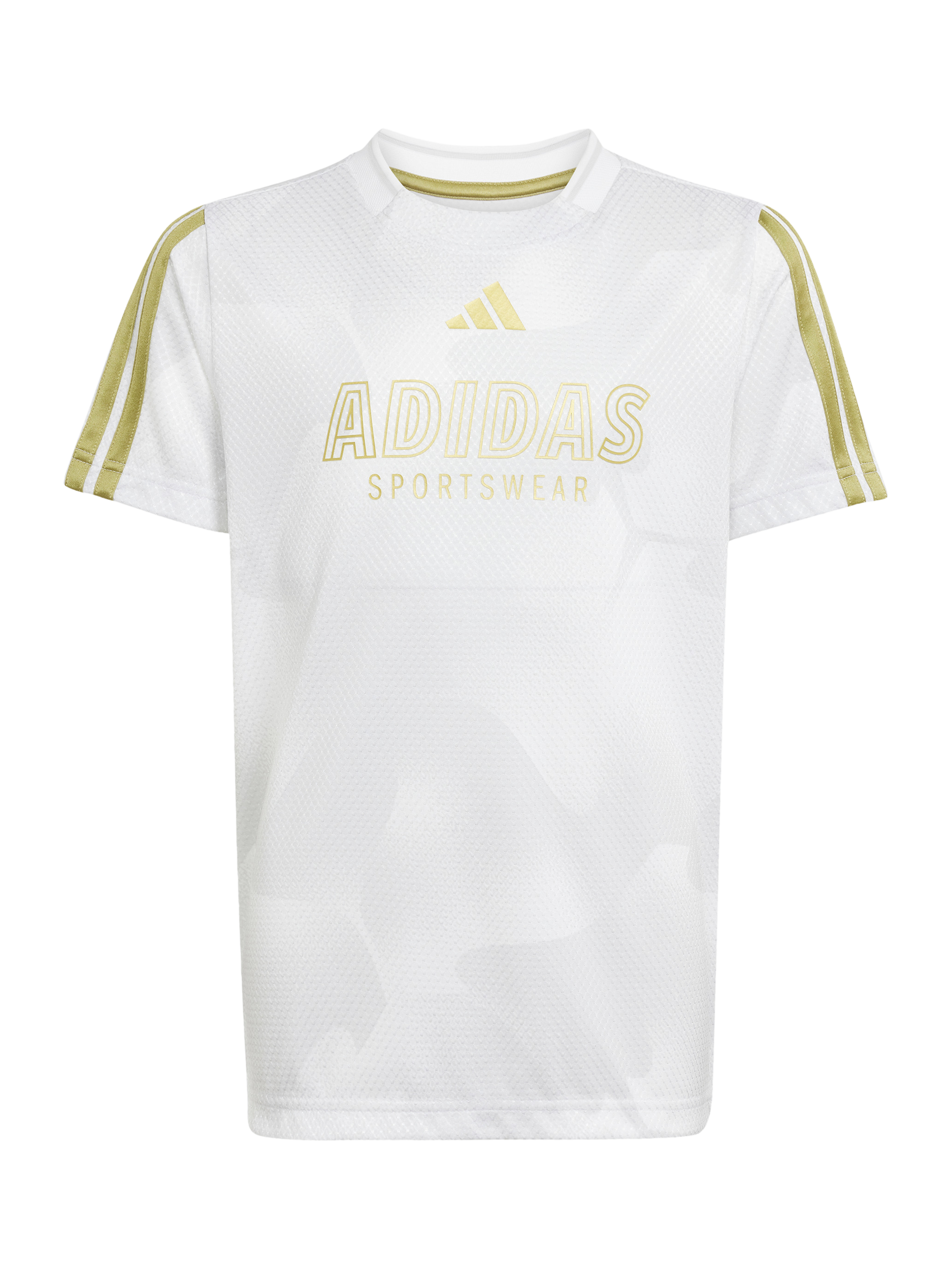 Product image 4 of 4, which shows adidas Kids' T-Shirt, White/Gold, 7-8 years