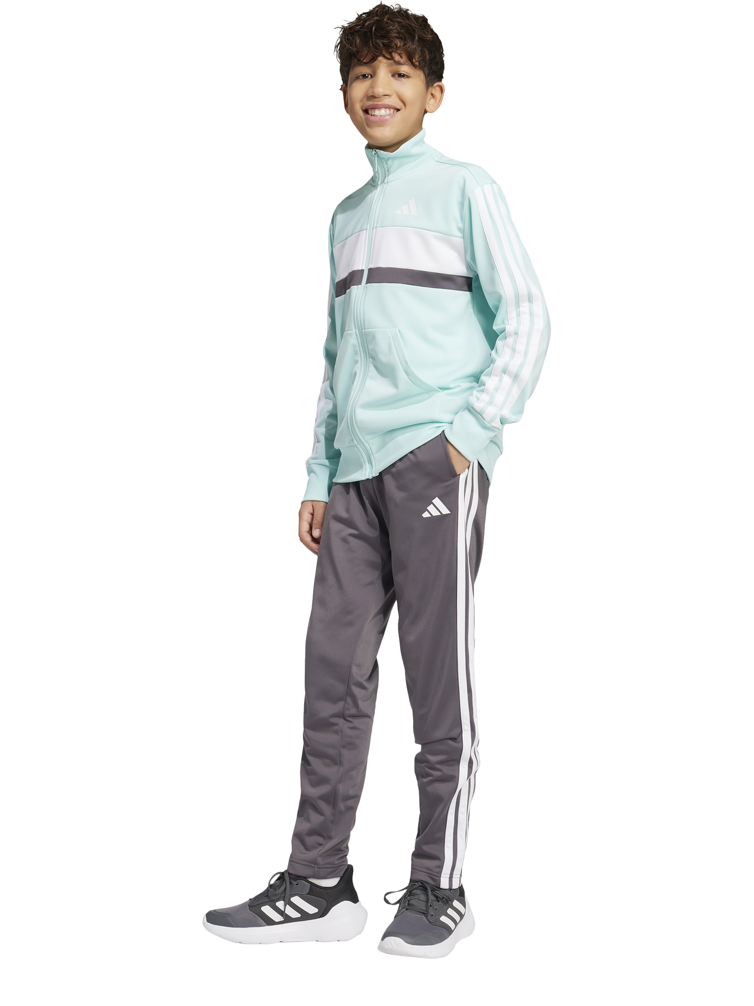 adidas Kids' Tiberio Tracksuit, Aqua/White
