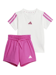adidas Baby 3 Stripes T-Shirt and Shorts Set, White/Pink