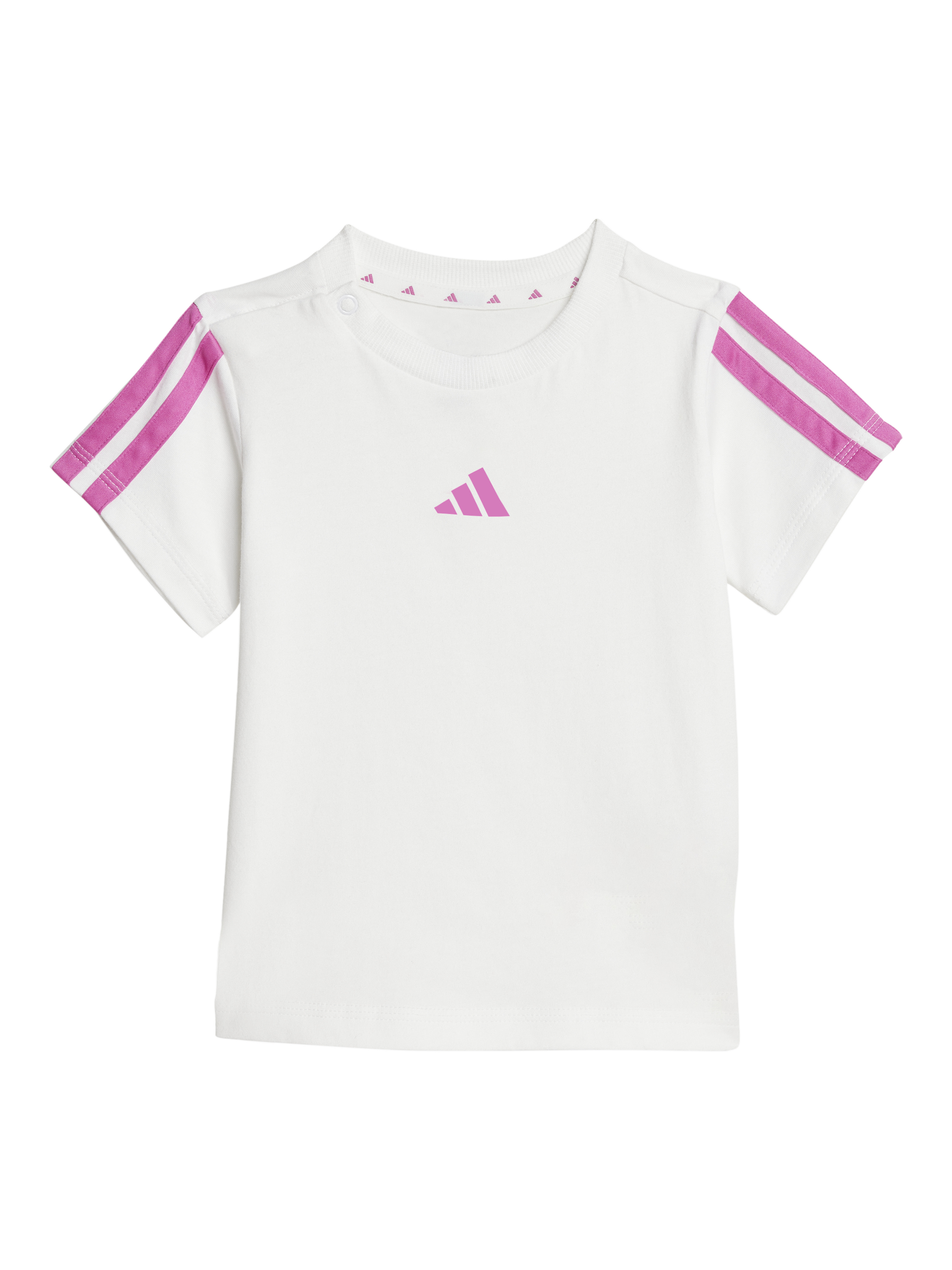 Product image 2 of 4, which shows adidas Baby 3 Stripes T-Shirt and Shorts Set, White/Pink, 9-12 months