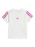 adidas Baby 3 Stripes T-Shirt and Shorts Set, White/Pink
