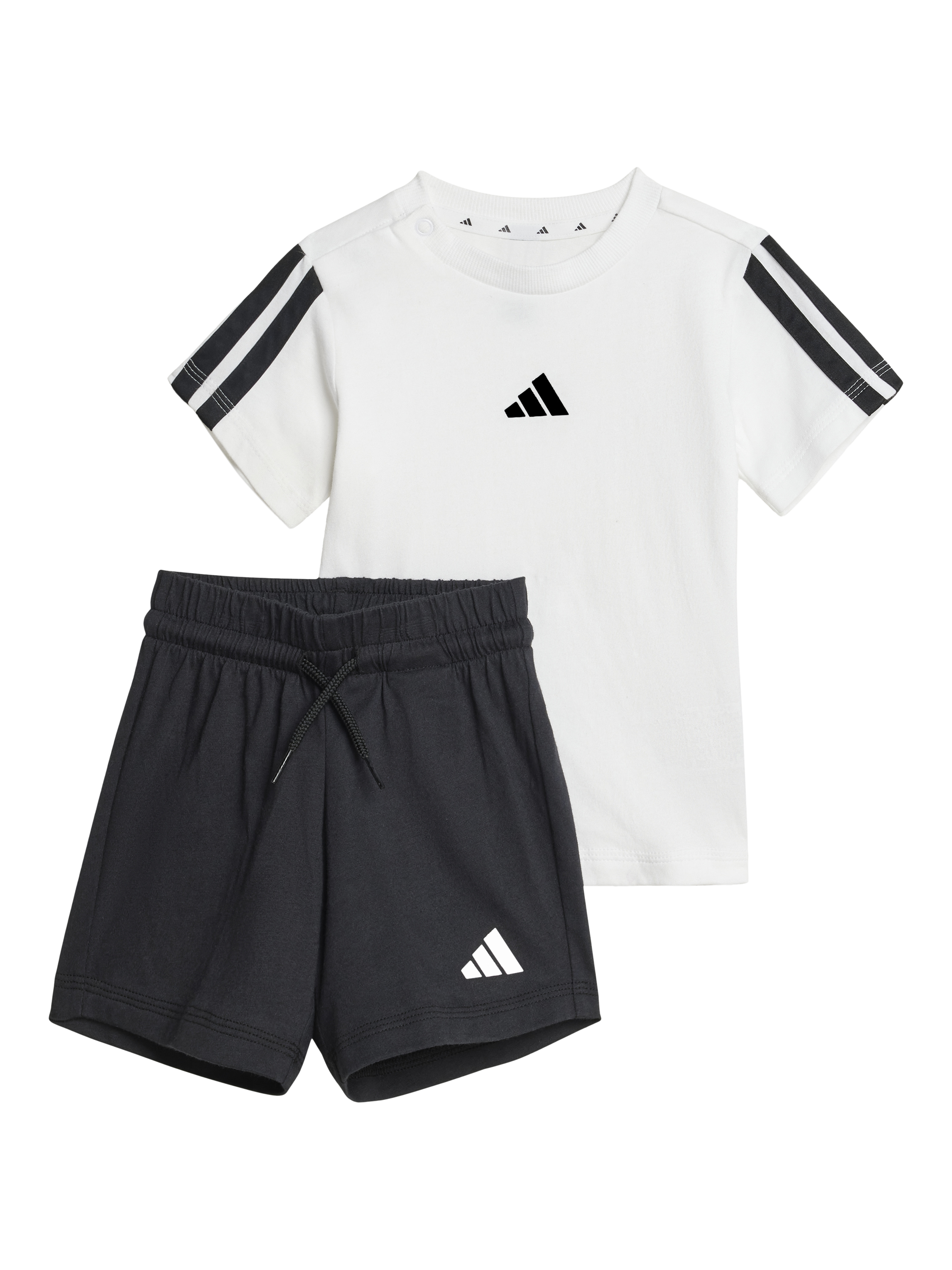 Product image 1 of 5, which shows adidas Baby Cotton Logo T-Shirt & Shorts Set, White/Black, 9-12 months