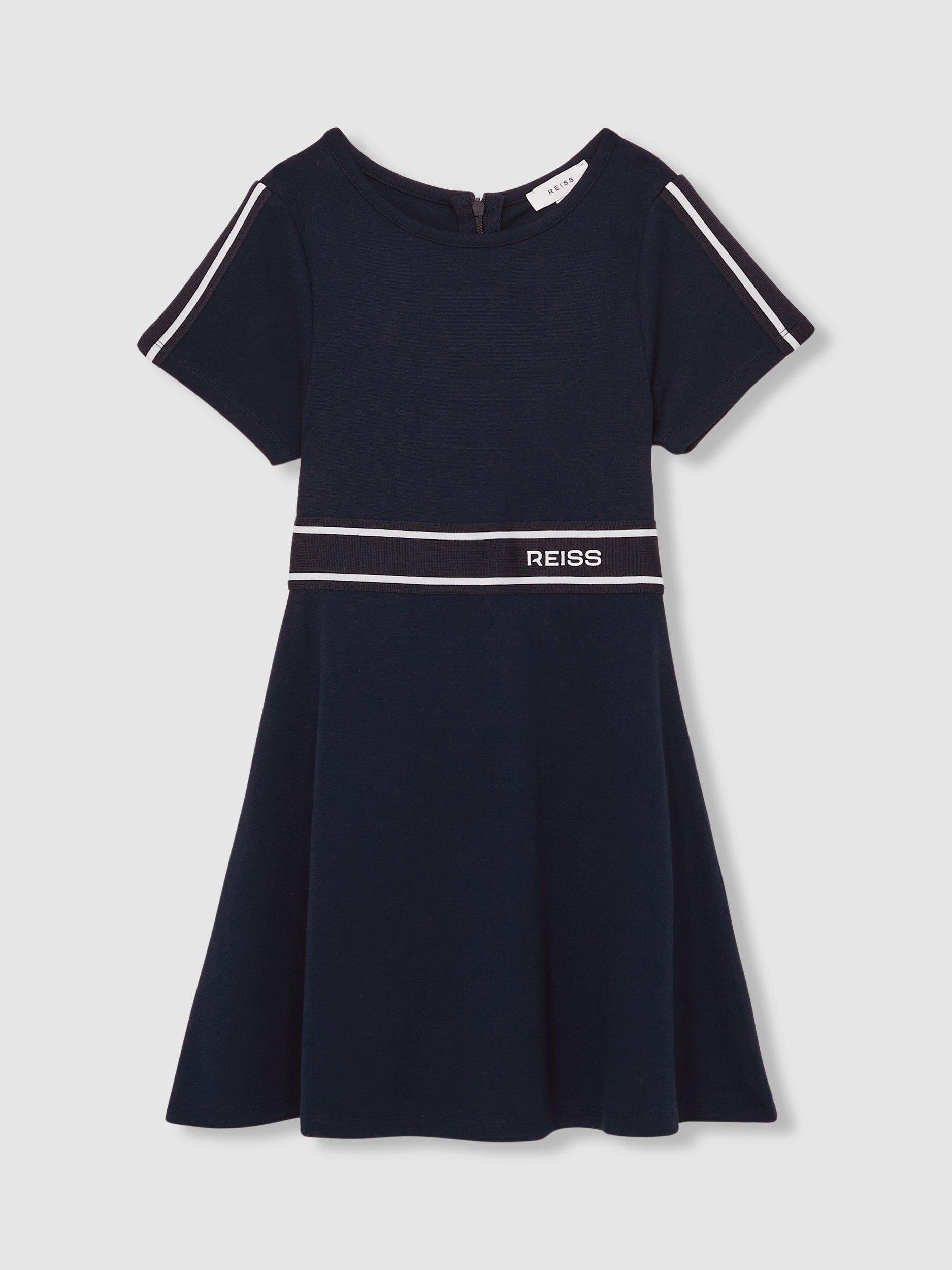 Product image 2 of 4, which shows Reiss Kids' Lowri Logo A-Line Dress, Navy, 4-5 years