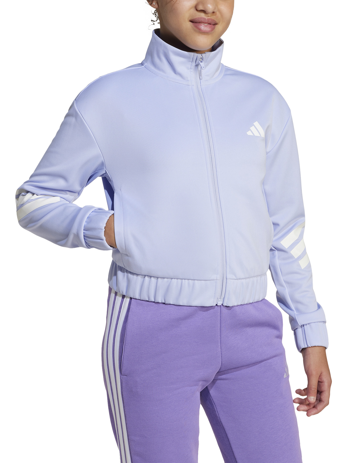 Product image 1 of 5, which shows adidas Kids' Track Zip-Up Top, Violet/White, 5-6 years
