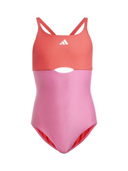 adidas Kids' Cross-Back Colour Block Swimsuit, Violet/Cream, Violet/Cream