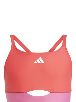 adidas Kids' Cross-Back Colour Block Swimsuit, Violet/Cream - view 2, Violet/Cream