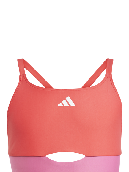adidas Kids' Cross-Back Colour Block Swimsuit, Violet/Cream - view 2, Violet/Cream