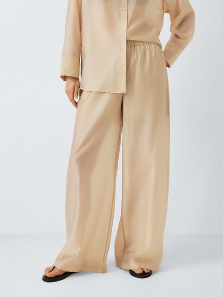 John Lewis ANYDAY Plain Sheer Trousers, Black, Beige