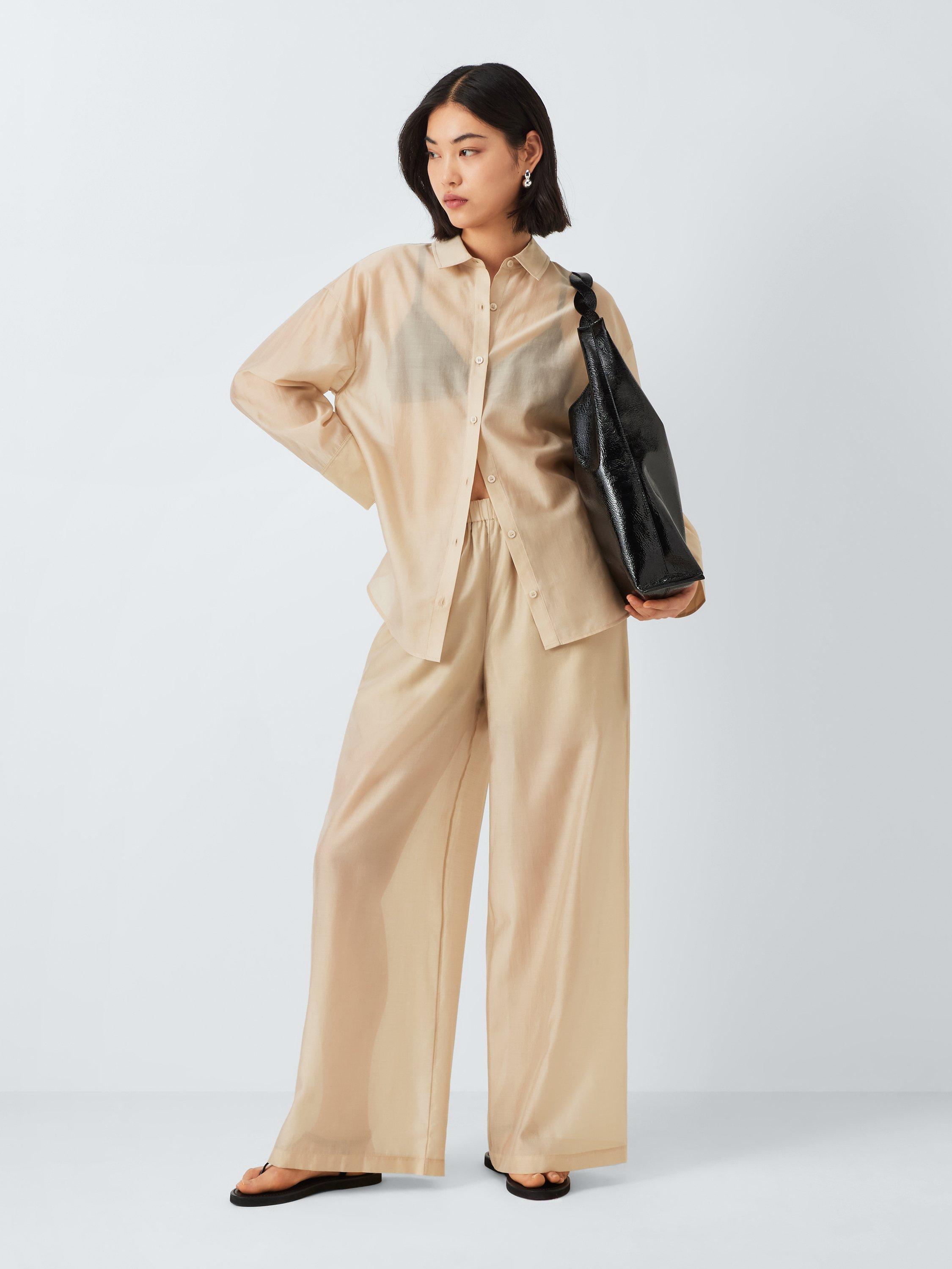 Product image 3 of 6, which shows John Lewis ANYDAY Plain Sheer Trousers, Beige, 6
